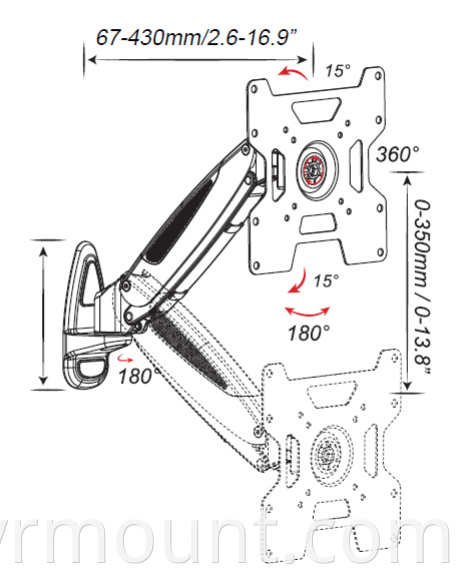 Gas strut wall mount size